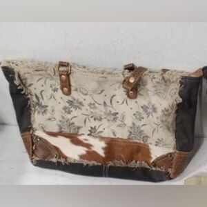 Myra Bag Floral Canvas and Cowhide Bag Tote